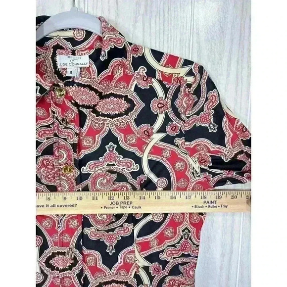 Jude Connally Sz Small Paisley Jude Cloth Button Up Top Long Sleeve Red Black - Picture 7 of 8